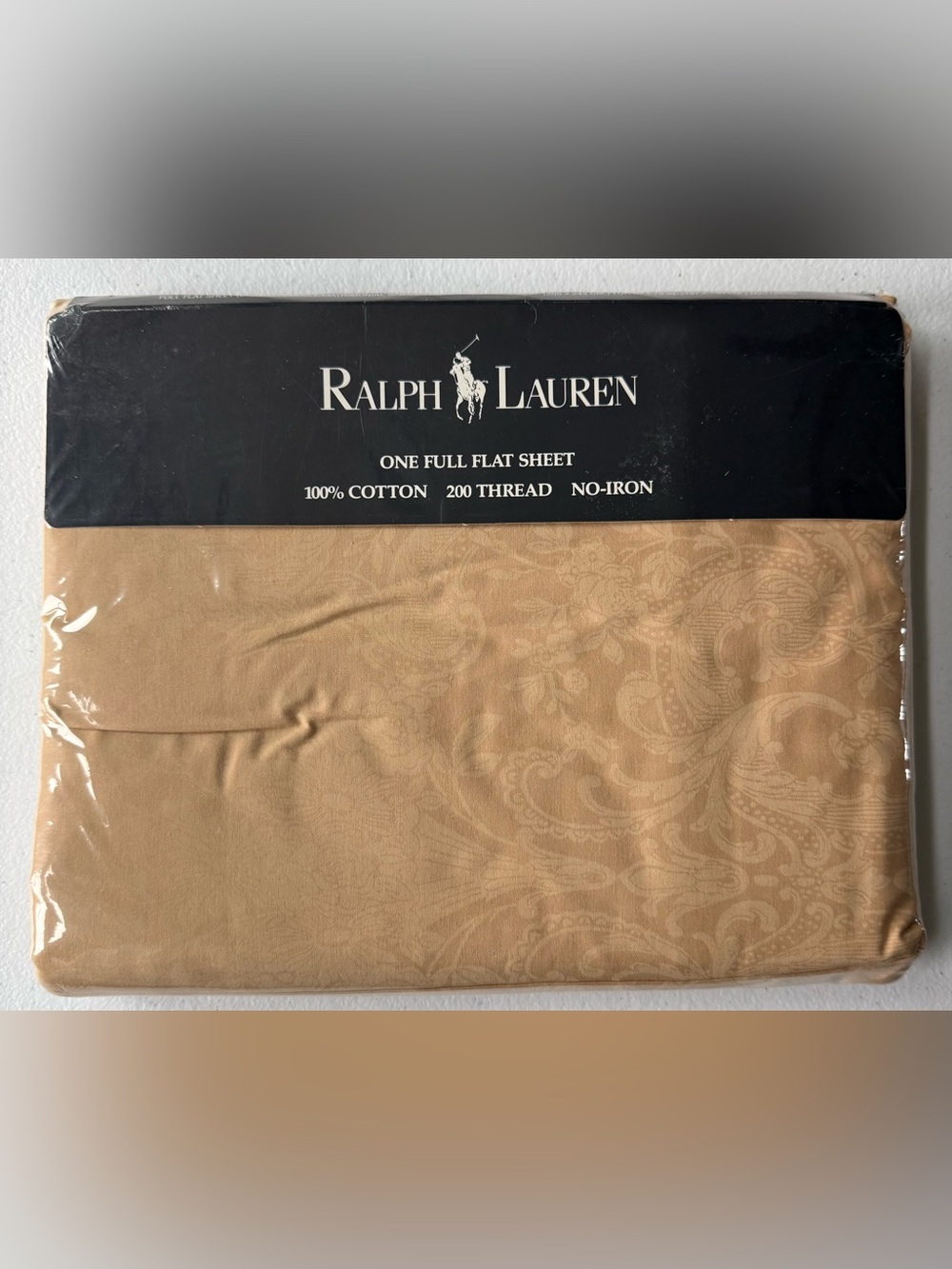 Vintage Ralph Lauren Avery Cafe Full Flat Sheet New 200 Thread Count Damask Tan